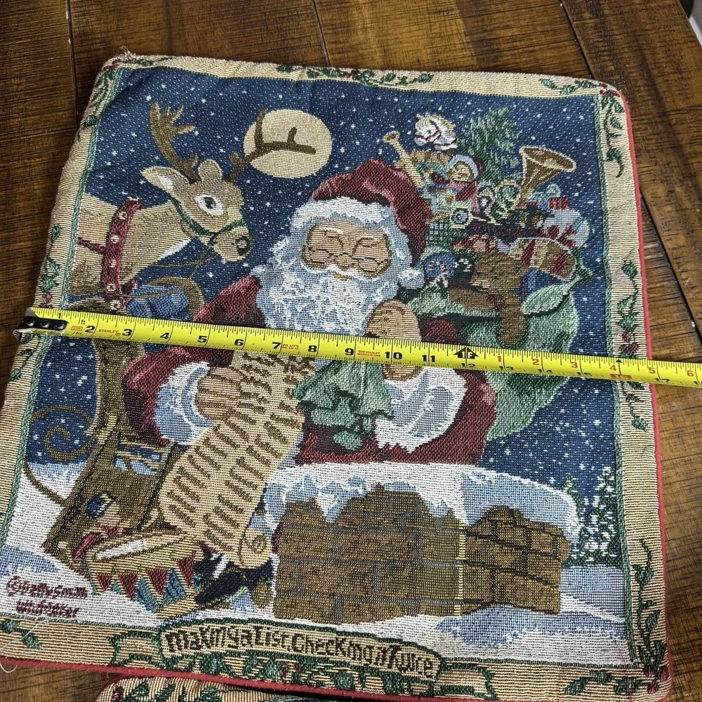 Vtg Set Of 2 Betty Smith‎ Whiteaker Santa  Christmas Tapestry Pillow Covers 15